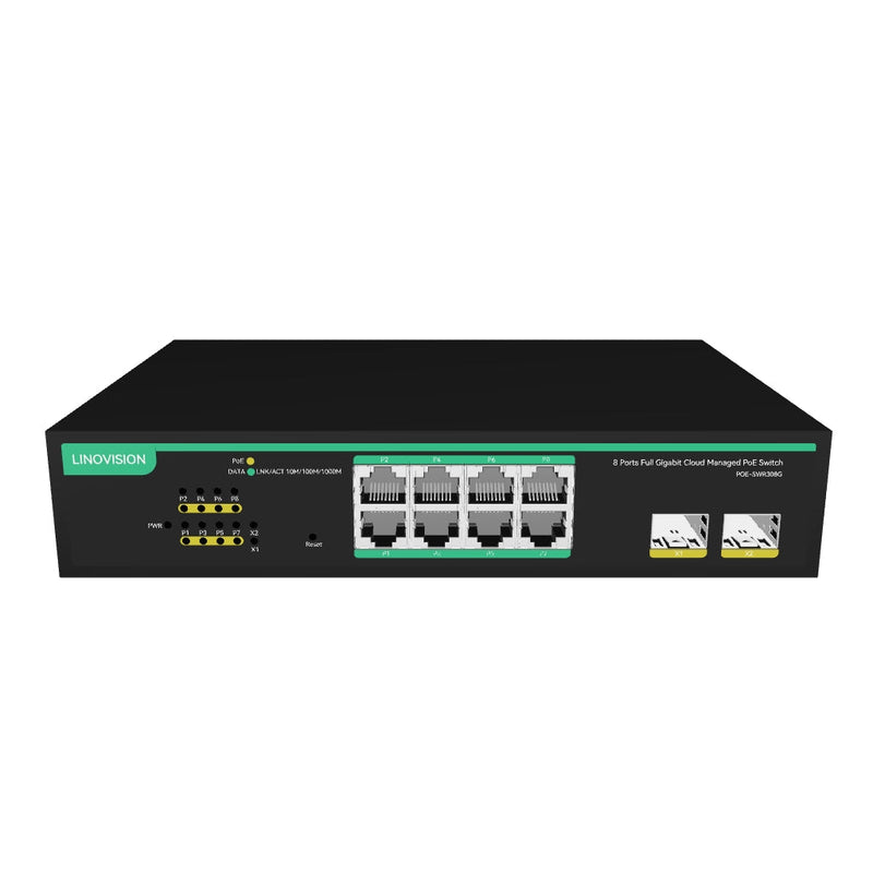 8 Ports Cloud Managed PoE Switch with 2 SFP Uplink, Full Gigabit Ports