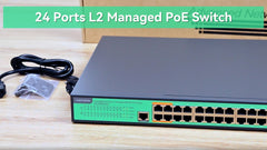 24 Ports L2 Managed PoE Switch, Full Gigabit PoE++ Switch, Built-in 370W Power with 4* BT 90W & 20* AT 30W Ports