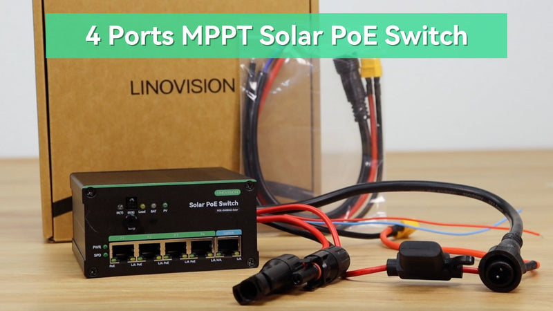 4 Ports MPPT Solar PoE Switch for Security Cameras and IoT Devices