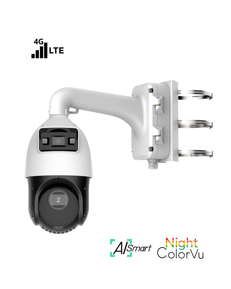 4G LTE 无线 4MP 双镜头 PTZ 摄像机，配备 25 倍光学变焦、AI 智能检测和夜间 ColorVu
