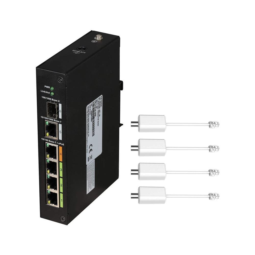 4 Port Industrial Unmanaged POE Switch with Ethernet Over Coax Technol