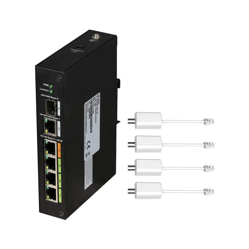 4 Port Industrial Unmanaged POE Switch with Ethernet Over Coax Technology Working with 4 IP Over Coax Transmitters POE Power and Data Transmission Over Regular RG59 Coaxial Cable