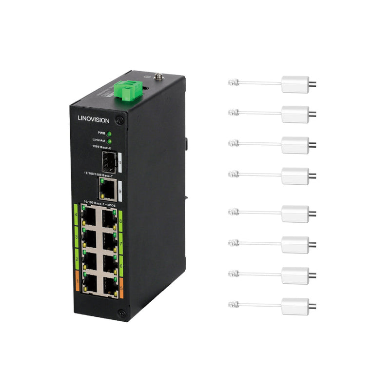 8 ポート EOC &amp; POE ハイブリッド スイッチ、最大 2,500 フィートの POE + Cat5E ネットワーク ケーブルまたは同軸ケーブルによるデータ伝送、簡単な配線とプラグ アンド プレイ