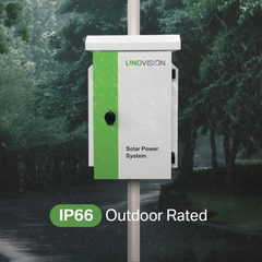 This is a versatile and compact box designed for solar power security camera systems. 