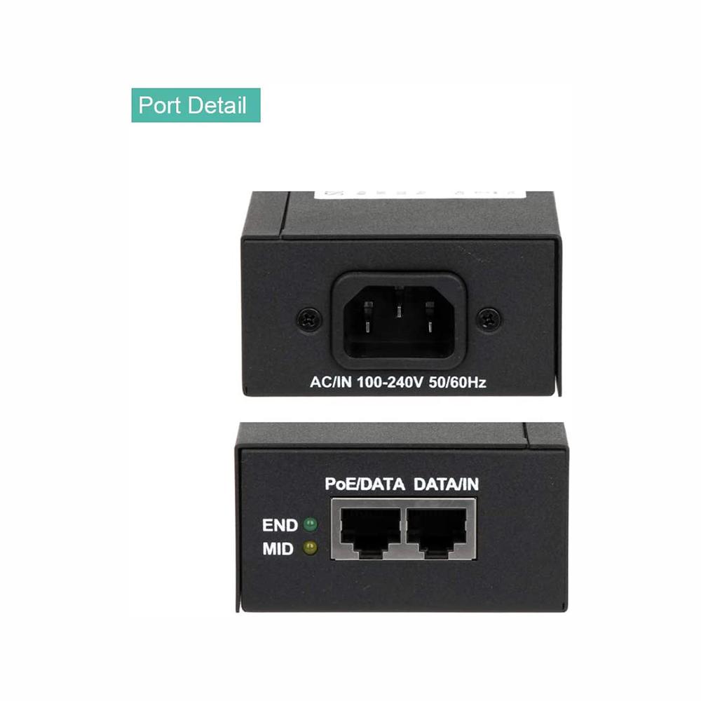 30W Gigabit Single Port Power Over Ethernet PoE Injector, 802.3at PoE