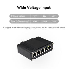 5 Ports Full Gigabit POE Switch with DC12V / DC24V / DC48V Input